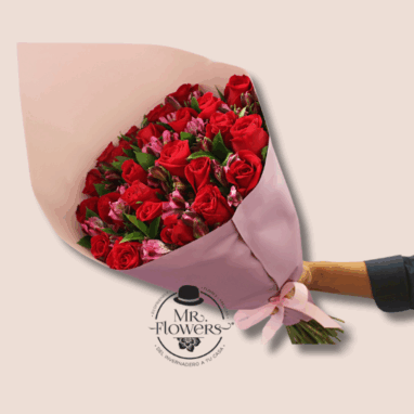 Ramo con 24 Rosas con Astromelias Rojas