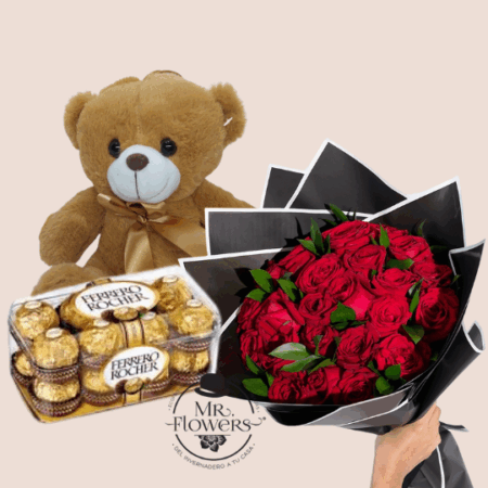 Rosas, Oso y Chocolates Rosas, Oso y Chocolates