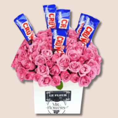 Arreglo con 75 Rosas y Chocolate Crunch