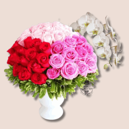Arreglo con 100 Rosas y Orquídea