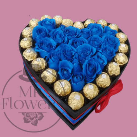 Corazón de Rosas Azules y Chocolates Ferrero - Image 1