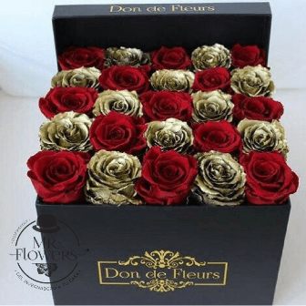 Arreglos para Hombres de Cumpleaños 26 Flores a domicilio -Caja con Rosas Doradas y Rojas