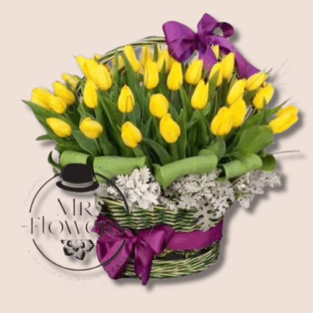 Canasta de Tulipanes Amarillos - Image 1
