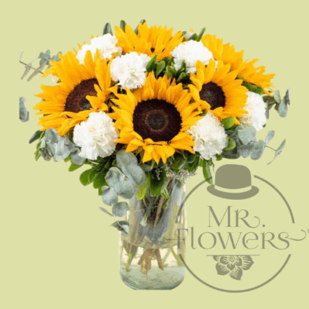 Jarrón de Claveles y Girasoles - Image 1