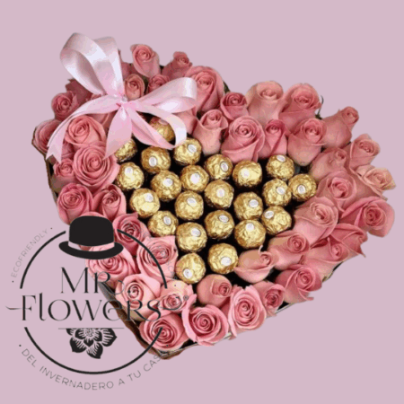 Corazón Grande de rosas y Ferrero - Image 1