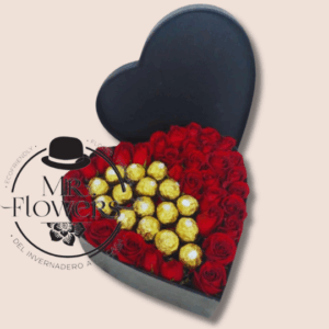 Flores a domicilio -Corazon con Rosas y 16 Ferrero 1