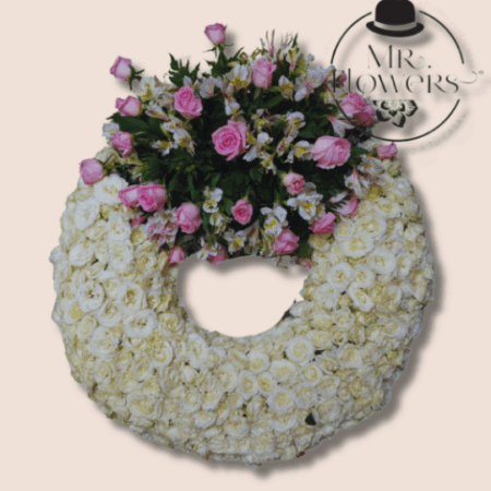 Corona Blanca Chica con 24 Rosas - Image 1