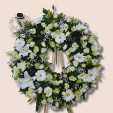 Perrito flores 28 Flores a domicilio -Corona Funebre con Rosas Gerberas Lilis y Lisianthus 1