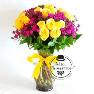 Perrito flores 17 Flores a domicilio -Jarron con 24 Rosas y Brianthus