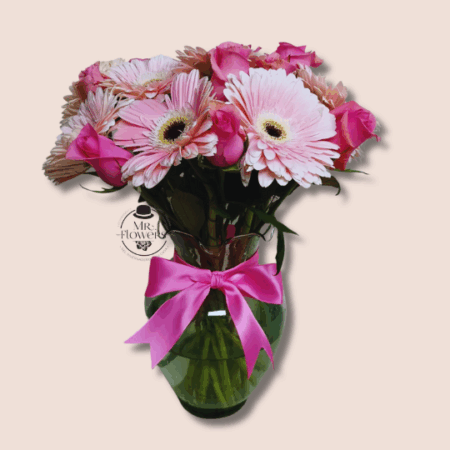 Jarrón con Gerberas y Rosas - Image 1