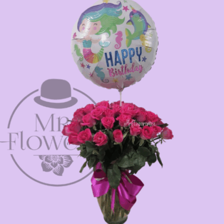 Jarrón de 50 Rosas y Globo - Image 1