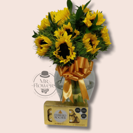 Jarrón de Girasoles y Chocolates - Image 1