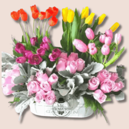 Arreglo floral con 40 Tulipanes y 24 Rosas - Image 1